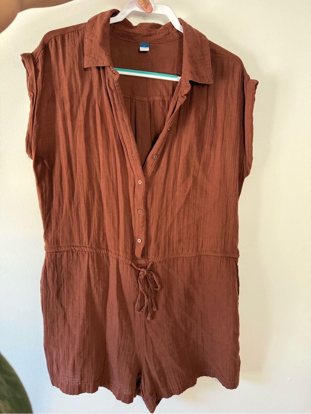 Women's Rust Brown Button-Front Romper